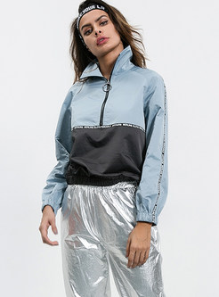 Casual Color-blocked Lapel Pullover Sweatshirt