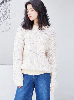Brief Pullover Loose Geometric Pattern Sweater