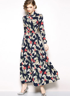 Fashion Mid Waist All Over Print Maxi Dress