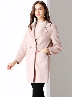 Pure Color Turn Down Collar Double-breasted Woolen Coat