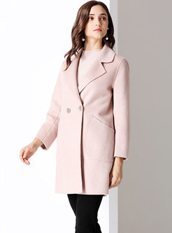Pure Color Turn Down Collar Double-breasted Woolen Coat