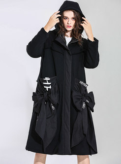 Plus Size Print Hooded Bowknot Thick Coat