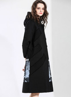 Stylish Print Hooded Splicing Thick Coat