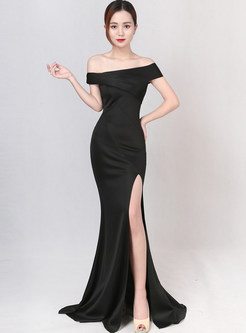 Elegant Slash Neck Floor-length Slim Slit Prom Dress