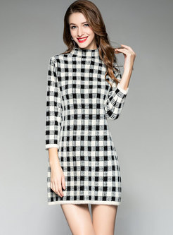 Stylish Casual Straight Grid Knitting Dress