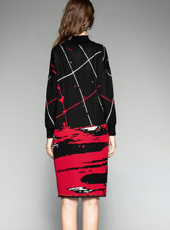 Elegant Crew-neck Graffiti Bottoming Knitted Dress
