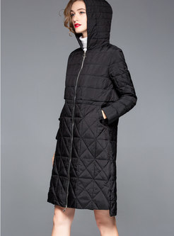 Autumn Black Plus Size Hooded Plaid Down Coat