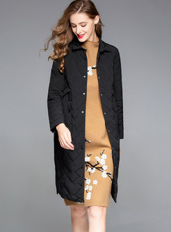 Fashion Black Single-breasted Belted Down Coat