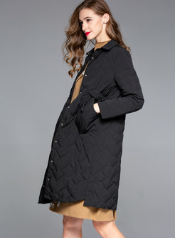 Fashion Black Single-breasted Belted Down Coat