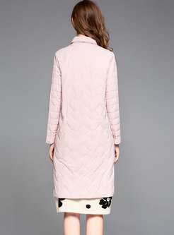 Fashion Pink Single-breasted Belted Down Coat