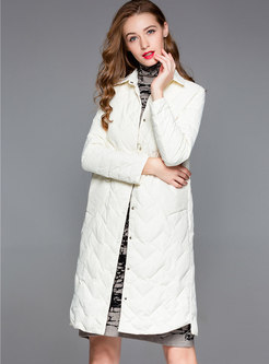 Fashion White Single-breasted Belted Down Coat