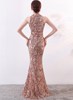 Sexy Hollow Out Hanging Neck Evening Dress