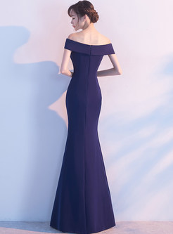 Elegant Slash Neck Slit Mermaid Maxi Prom Dress