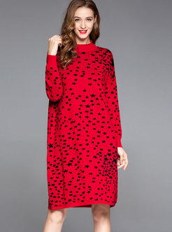 Trendy Red Star Plus Size Shift Knitting Dress