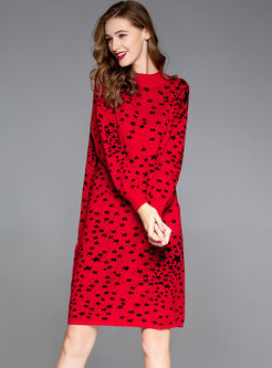 Trendy Red Star Plus Size Shift Knitting Dress