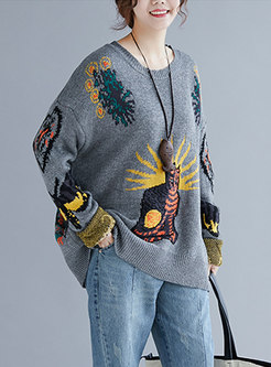 Stylish Embroidery O-neck Knitted Sweater