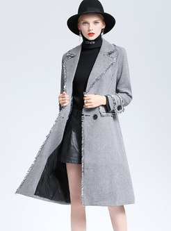 Fashionable Solid Color Houndstooth Trench Coat