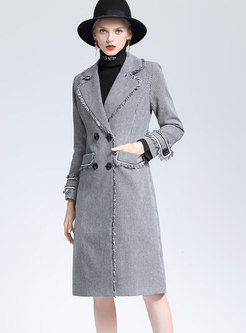 Fashionable Solid Color Houndstooth Trench Coat