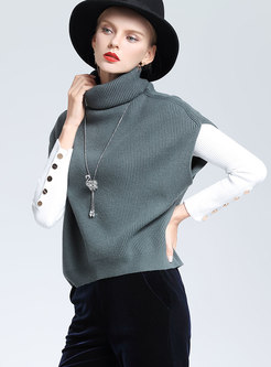Fashion Sleeveless Turtle Neck Pullover Knitted Sweater