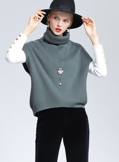 Fashion Sleeveless Turtle Neck Pullover Knitted Sweater