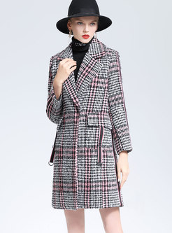 Trendy Lapel Grid Slim Trench Coat With Pockets