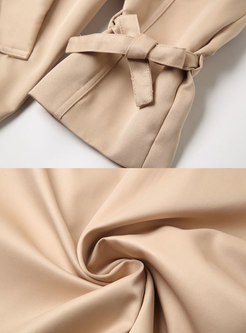 Stylish Khaki Stitching Notched Tie-waist Trench Coat