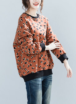 Casual Print O-neck Loose Knitted Sweater