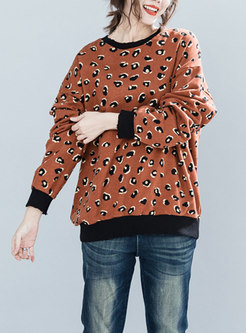 Casual Print O-neck Loose Knitted Sweater
