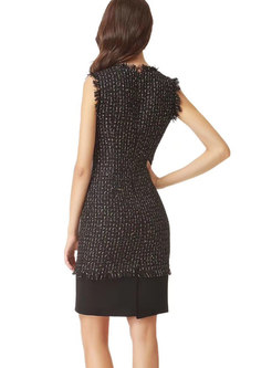 Fashion Sleeveless Plaid Zipper Mid Waist Bodycon Dress