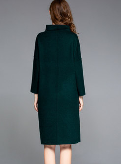 Autumn Green Wool Sweater Dress With Beaded Pockets