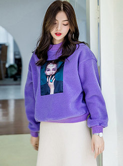 Trendy Print O-neck Splicing Pullover Sweatshirt
