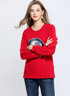 Stylish Red Print O-neck Falbala Sweatshirt