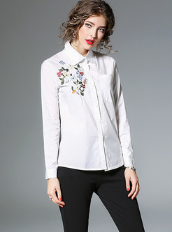Turn Down Collar All-matched Embroidered Blouse