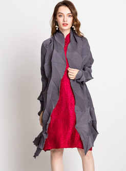 Chic Solid Color Stereoscopic Pleated Asymmetric Coat