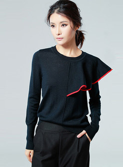 Hit Color Splicing Long Sleeve Wool Sweater