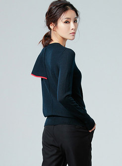 Hit Color Splicing Long Sleeve Wool Sweater