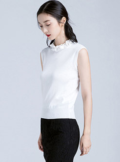 Chic High Neck Sleeveless Pure Color Knitted Top