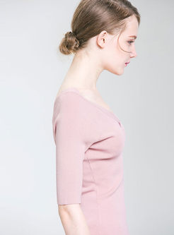 Solid Color V-neck Slim Knitted Top
