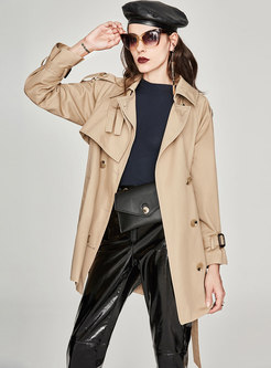 Stylish Solid Color Belted Straight Trench Coat