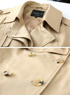 Stylish Solid Color Belted Straight Trench Coat