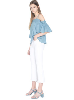 Brief Blue Off Shoulder Puff Sleeve Blouse