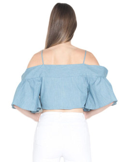 Brief Blue Off Shoulder Puff Sleeve Blouse