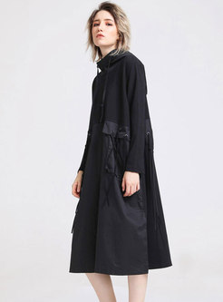 Black Splicing Hooded Long Sweatshirt Dress