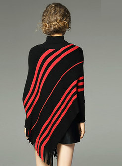Classic Striped High Neck Tassel Sweater