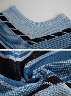 Chic Striped Tassel Patch Asymmetric Sweater