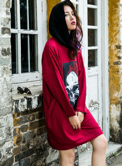 Stylish Hooded Skull Print Oversize Sweatshirt Dress
