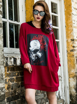 Stylish Hooded Skull Print Oversize Sweatshirt Dress