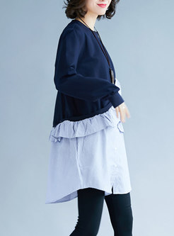 Chic Striped Splicing Falbala Asymmetric Sweatshirt Dress