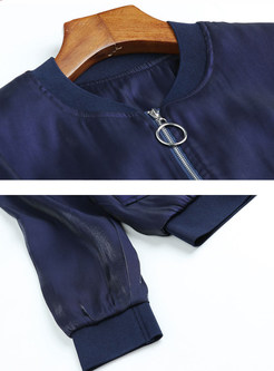 Solid Color Zippered Pocket Zip-up Slim Coat