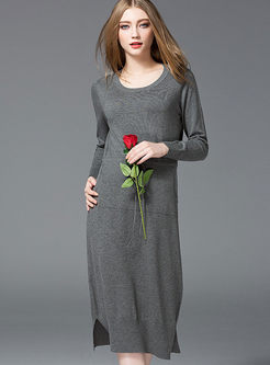 Fashion Slim Pure Color Bodycon Knitted Dress